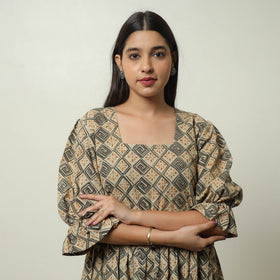 Buy Kalamkari Block Printed Cotton Tiered Dress 08 Online at iTokri.com
