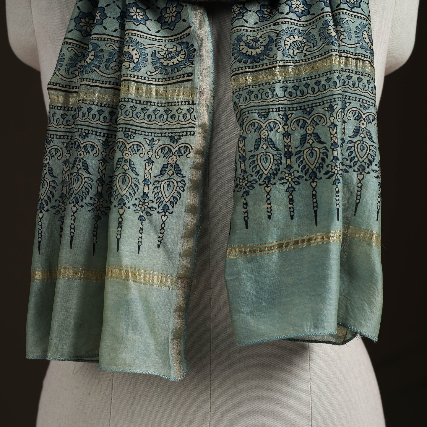 Handloom Chanderi Silk Ajrakh Hand Block Print Natural Dyed Stole 10