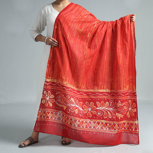 Red - Hand Batik Printed Mul Cotton Dupatta