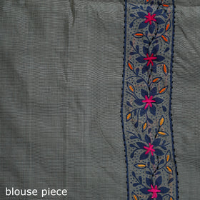 Gray - Bengal Kantha Hand Embroidery Silk Cotton Chapa Work Saree 59