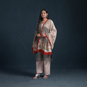 Sequin Work Bagru Hand Block Print Chanderi Silk Suit Set with Dupatta for Women 16