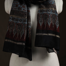 Handloom Chanderi Silk Ajrakh Hand Block Print Natural Dyed Stole 11