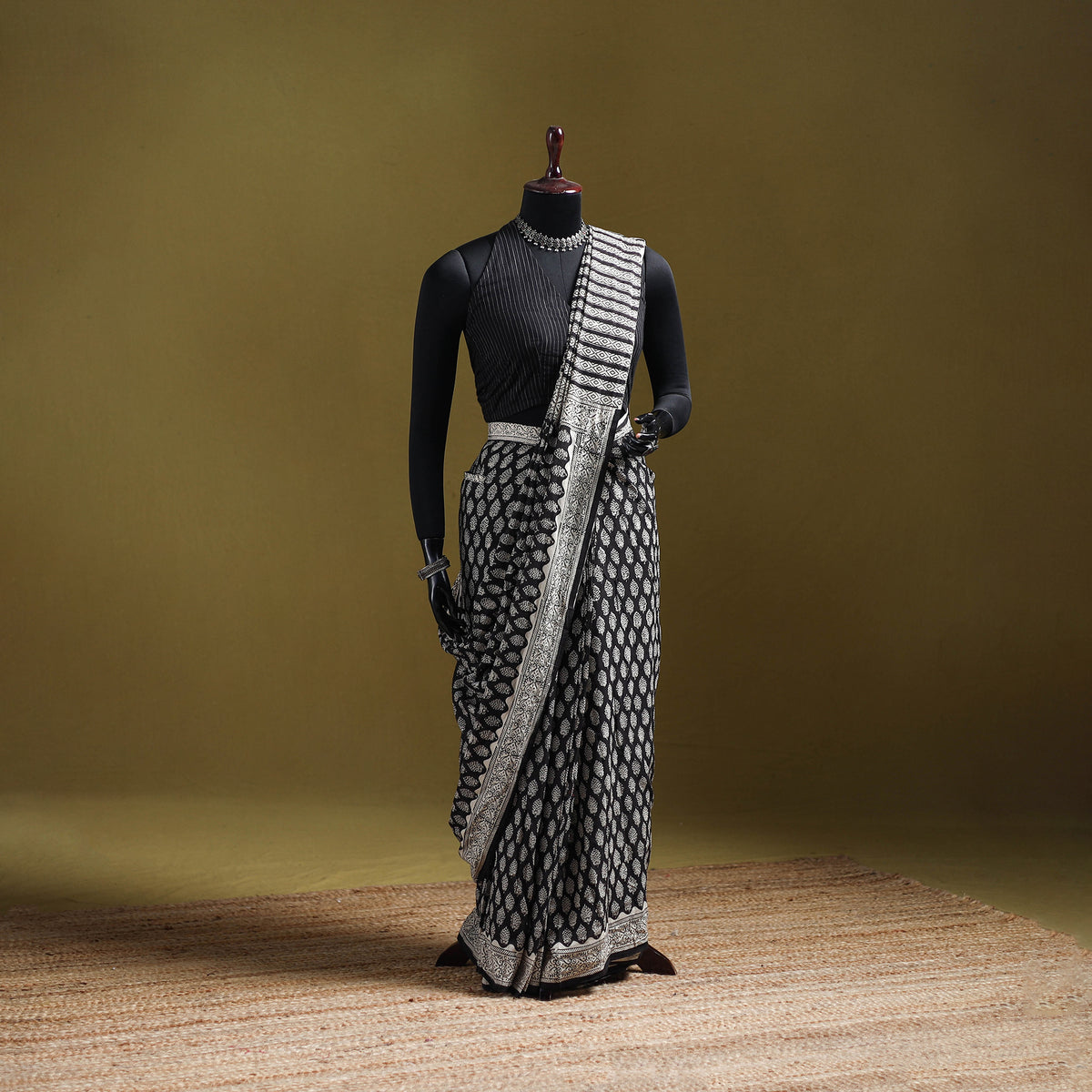Bagru Hand Block Print Pure Mul Cotton Ready To Wear Saree 32
