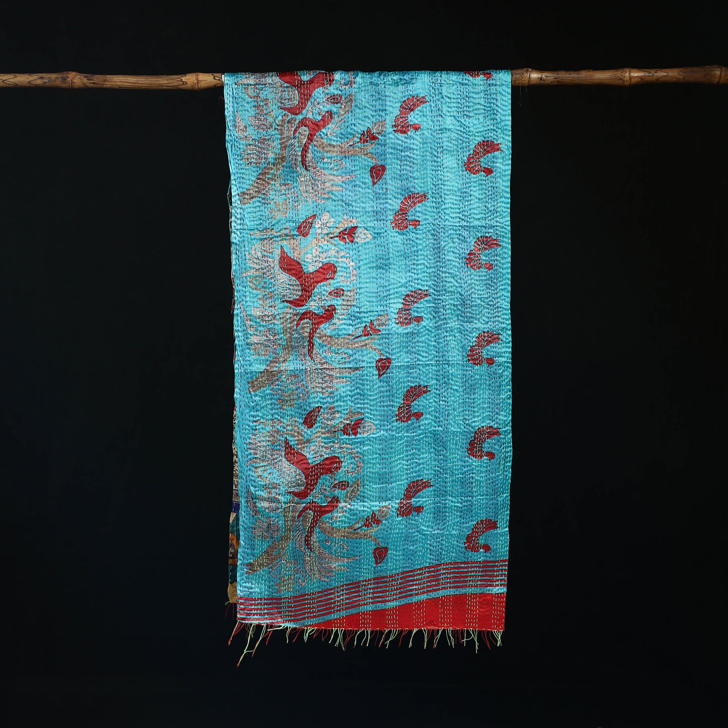 Bengal Kantha Handwork Patchwork Reversible Silk Stole 78