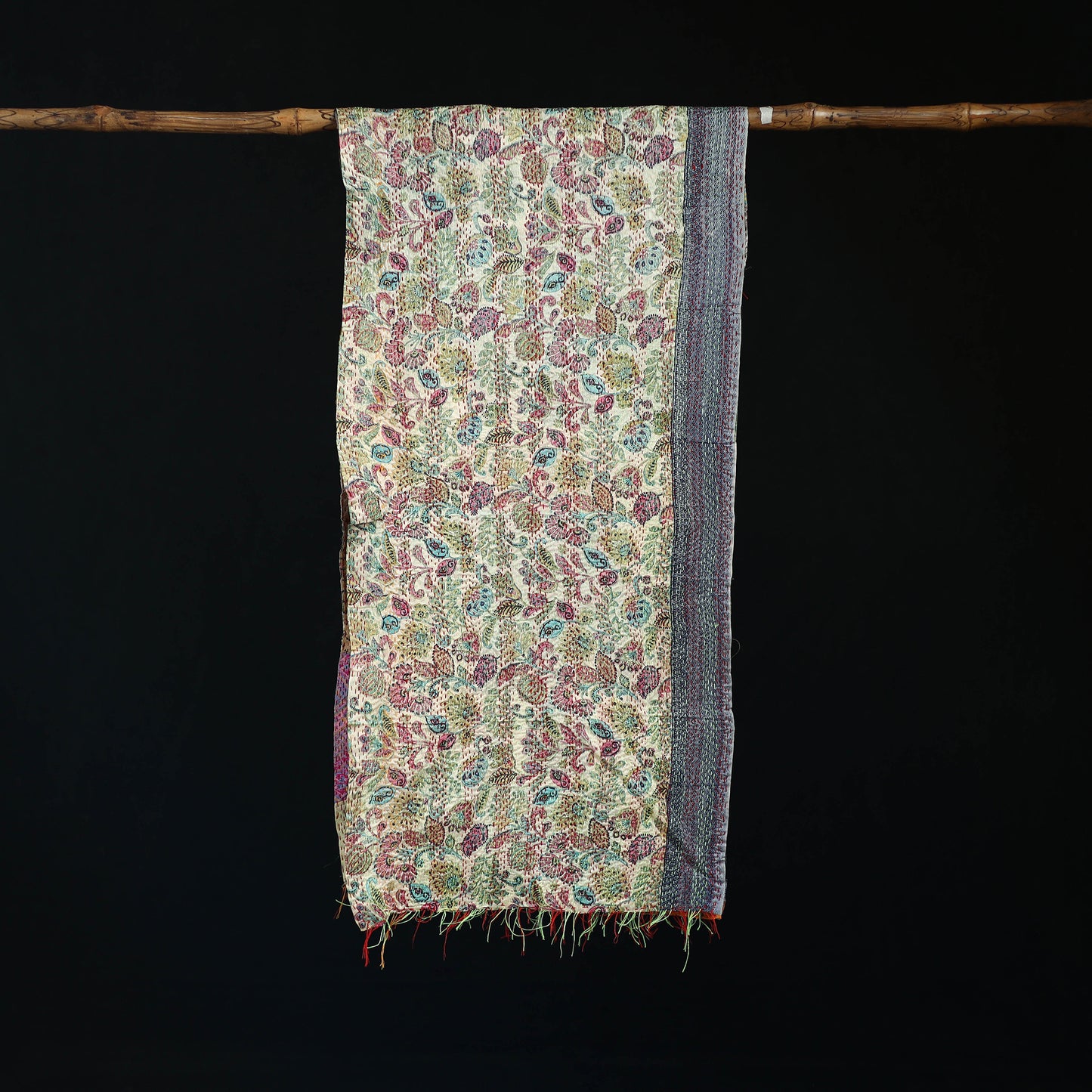 Bengal Kantha Handwork Patchwork Reversible Silk Stole 77