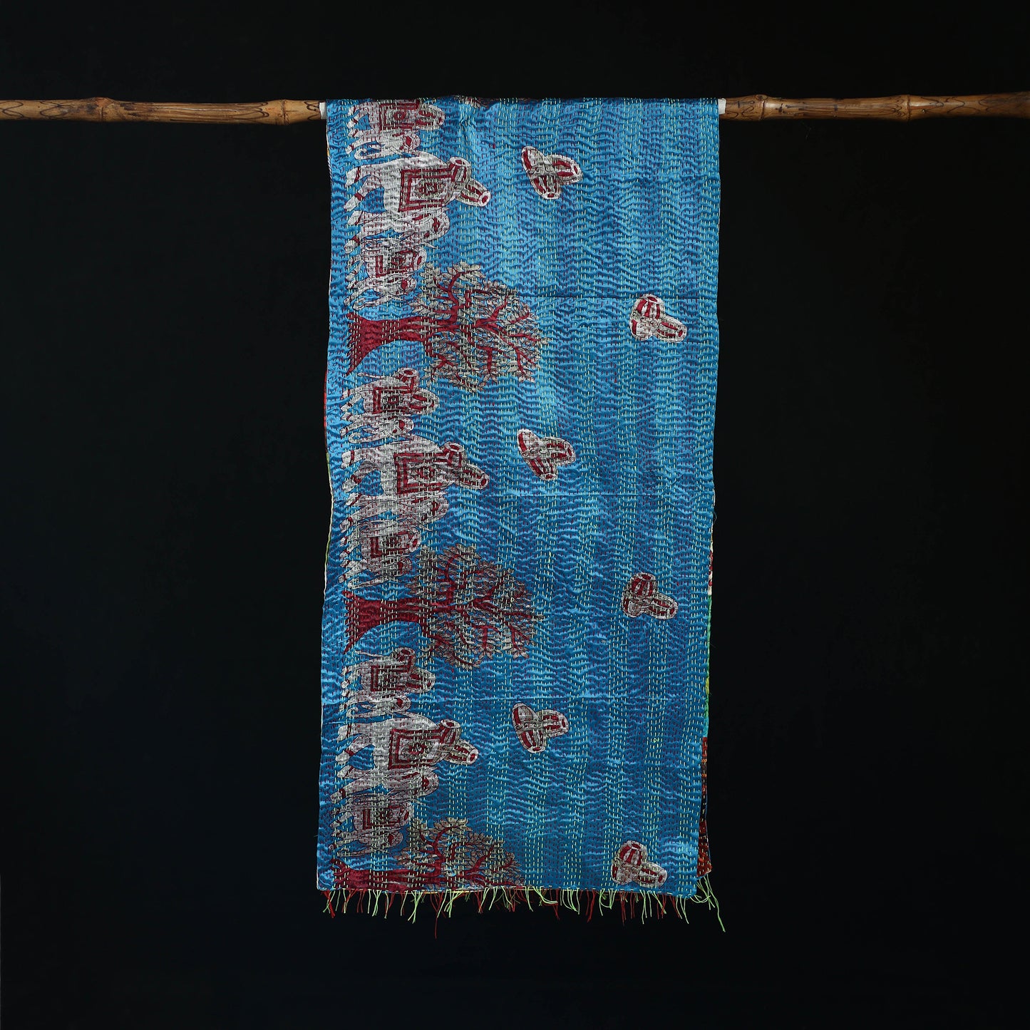 Bengal Kantha Handwork Patchwork Reversible Silk Stole 76