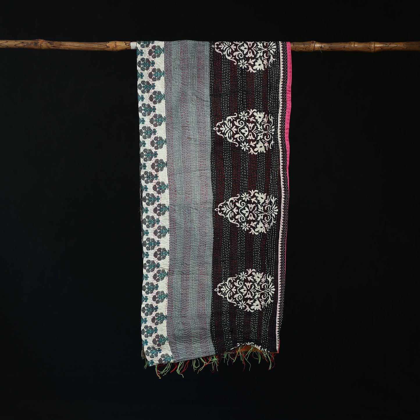 Bengal Kantha Handwork Patchwork Reversible Silk Stole 75