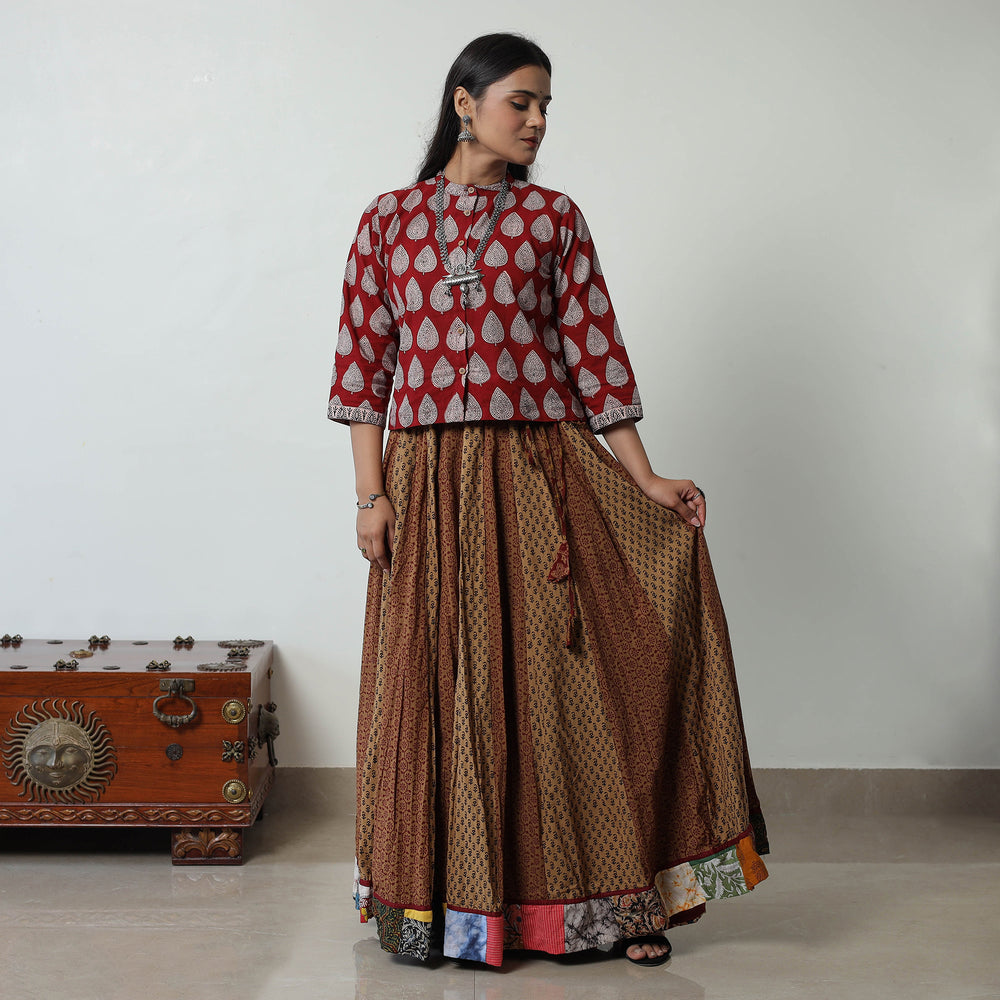 Multicolor - Bagh Print Skirt with 24 Kali Patchwork 05