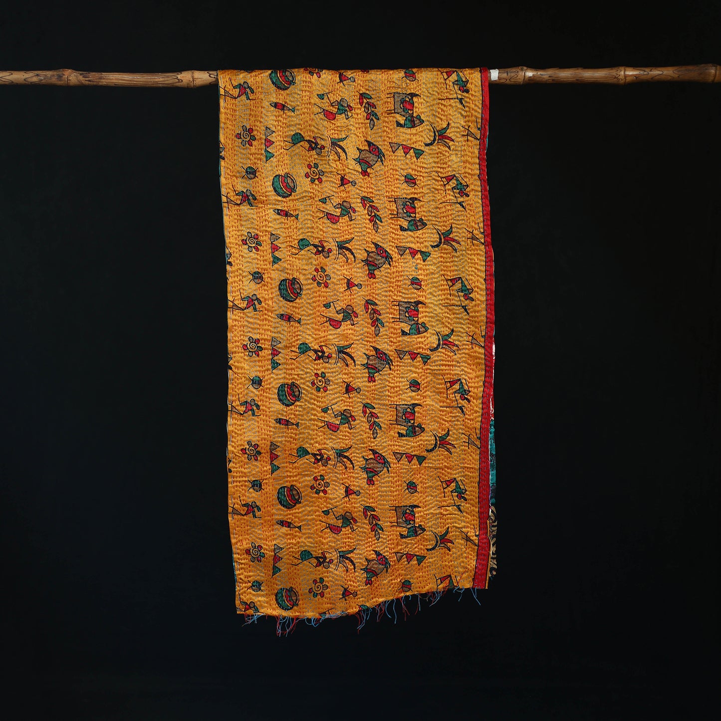 Bengal Kantha Handwork Patchwork Reversible Silk Stole 72