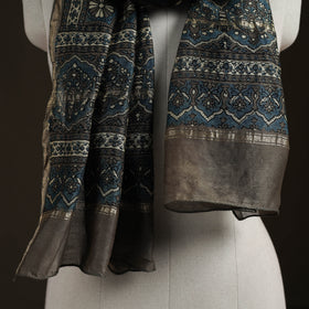 Handloom Chanderi Silk Ajrakh Hand Block Print Natural Dyed Stole 15
