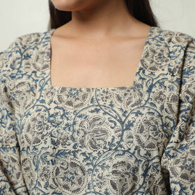 Grey - Pedana Kalamkari Block Printed Cotton Tiered Dress 05