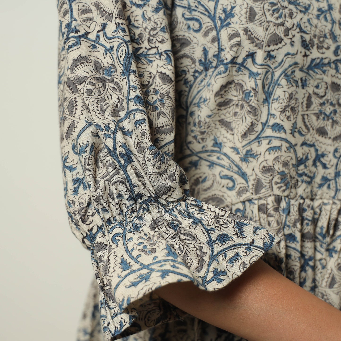 Grey - Pedana Kalamkari Block Printed Cotton Tiered Dress 05