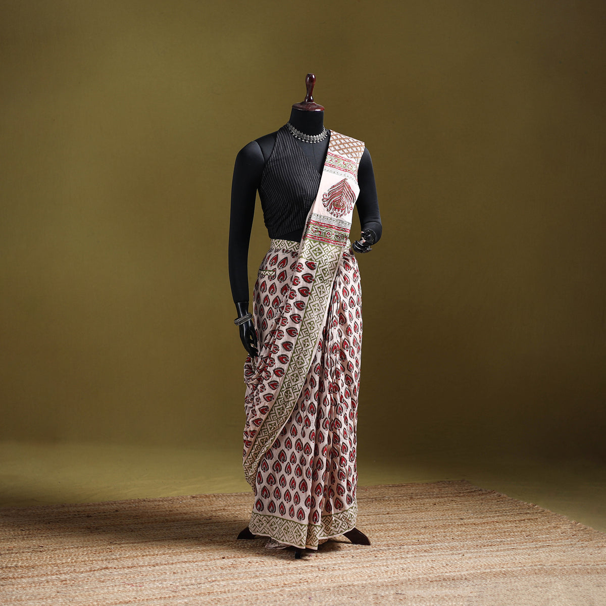 Bagru Hand Block Print Pure Mul Cotton Ready To Wear Saree 33