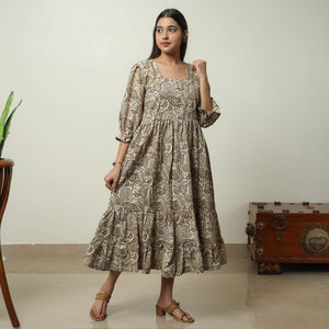 Pedana Kalamkari Block Printed Cotton Tiered Dress 06