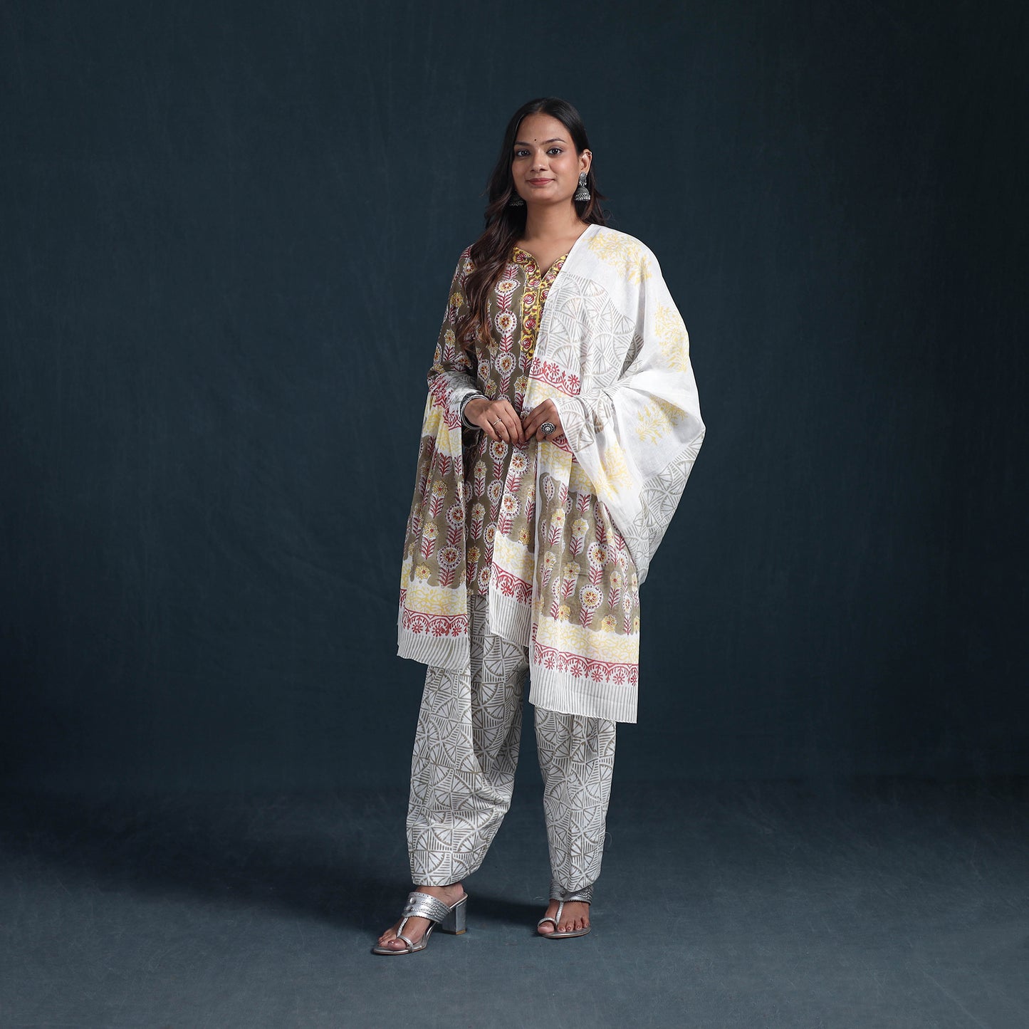 Sanganeri Hand Block Print Cotton Suit Set with Dupatta for Women 04