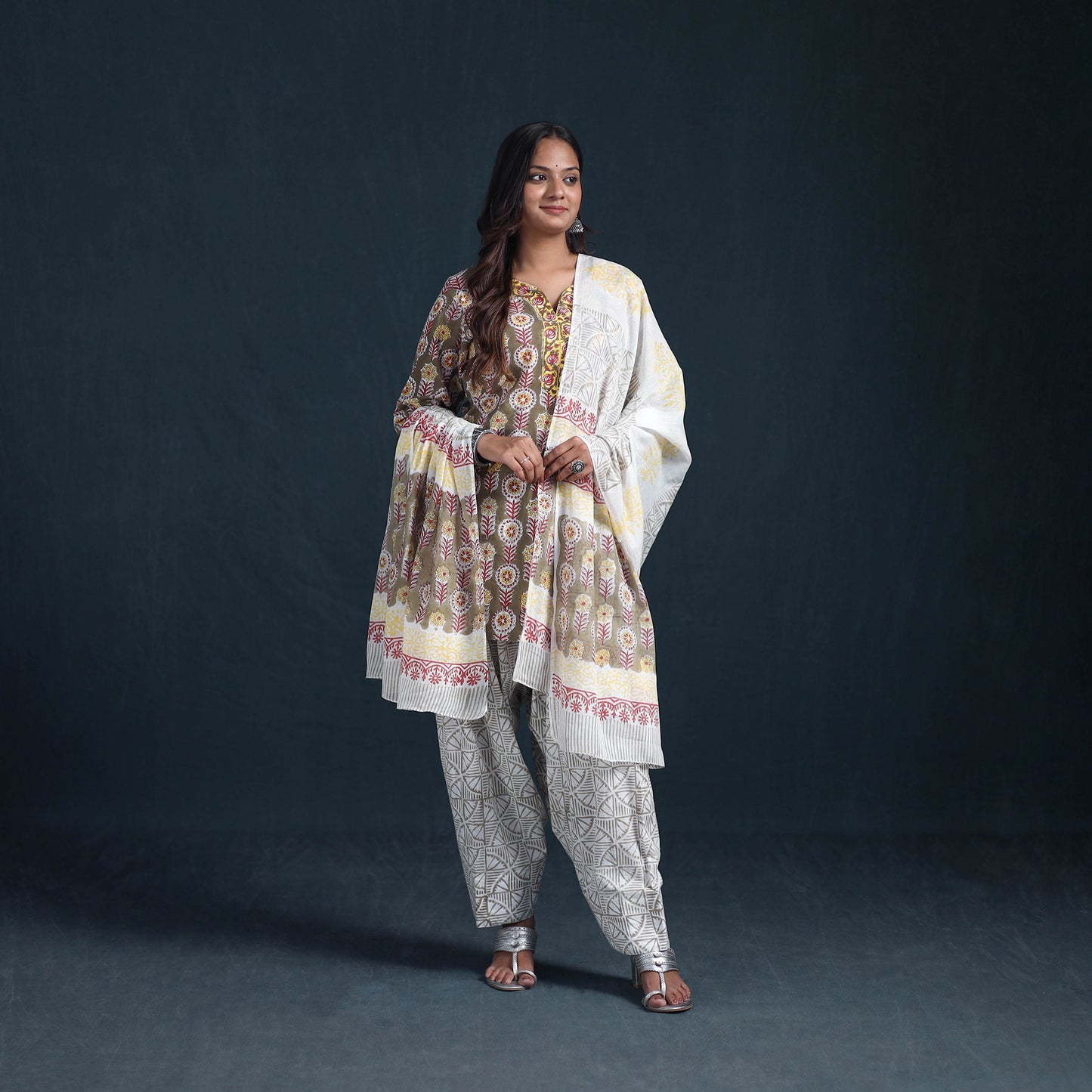 Sanganeri Hand Block Print Cotton Suit Set with Dupatta for Women 04