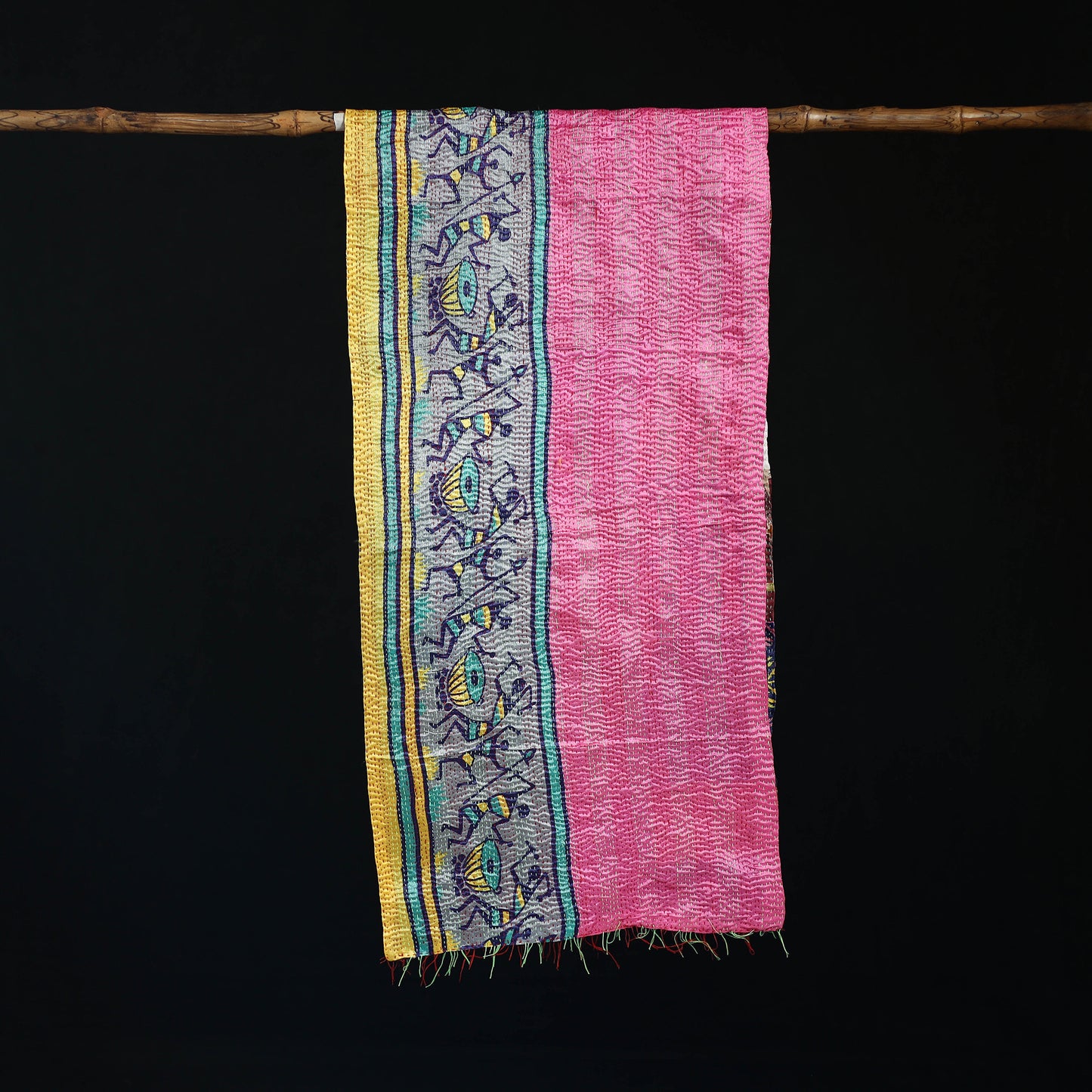Bengal Kantha Handwork Patchwork Reversible Silk Stole 62