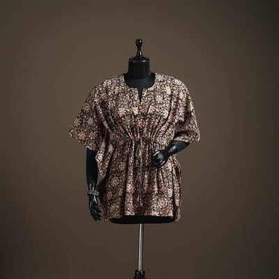 Kalamkari Hand Block Print Natural Dyed Cotton Kaftan (Short) 142