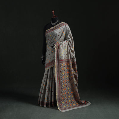 Bengal Kantha Hand Embroidery Silk Cotton Chapa Work Saree 63