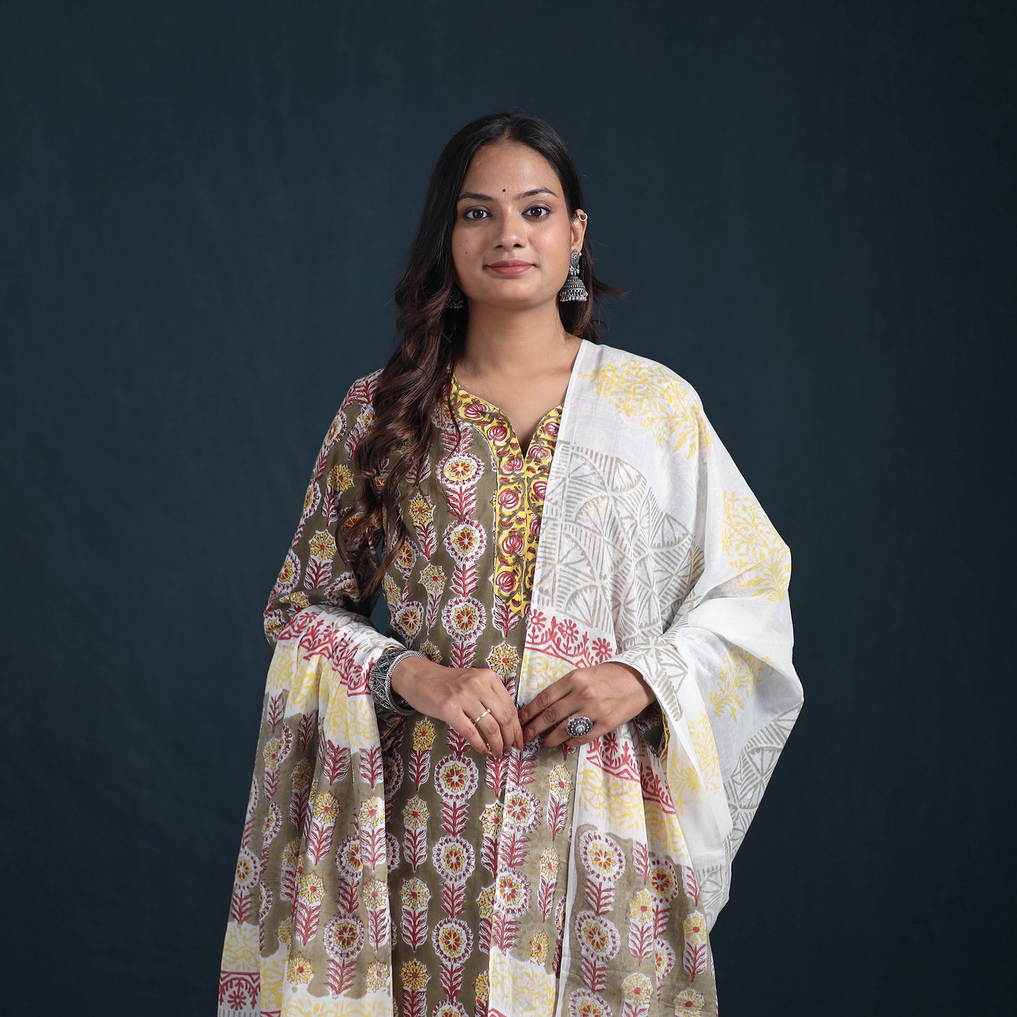 Sanganeri Hand Block Print Cotton Suit Set with Dupatta for Women 04