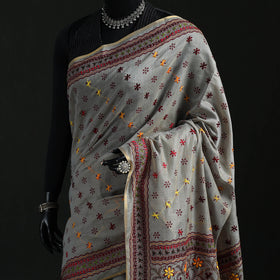 Bengal Kantha Hand Embroidery Silk Cotton Chapa Work Saree 63