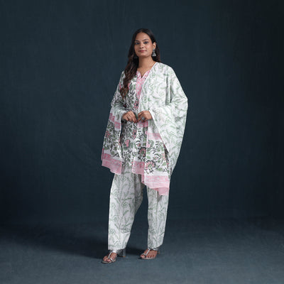 Sanganeri Hand Block Print Cotton Suit Set with Dupatta for Women 02