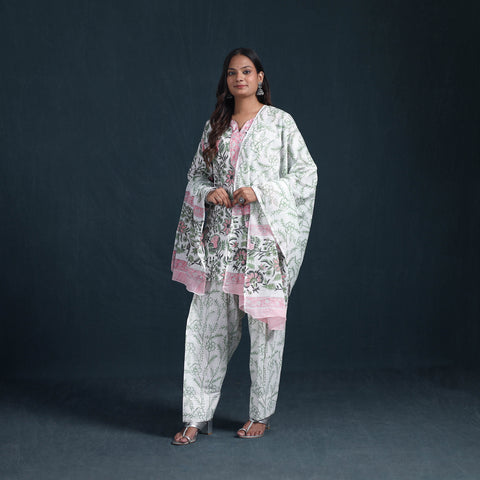 Sanganeri Hand Block Print Cotton Suit Set with Dupatta for Women 02