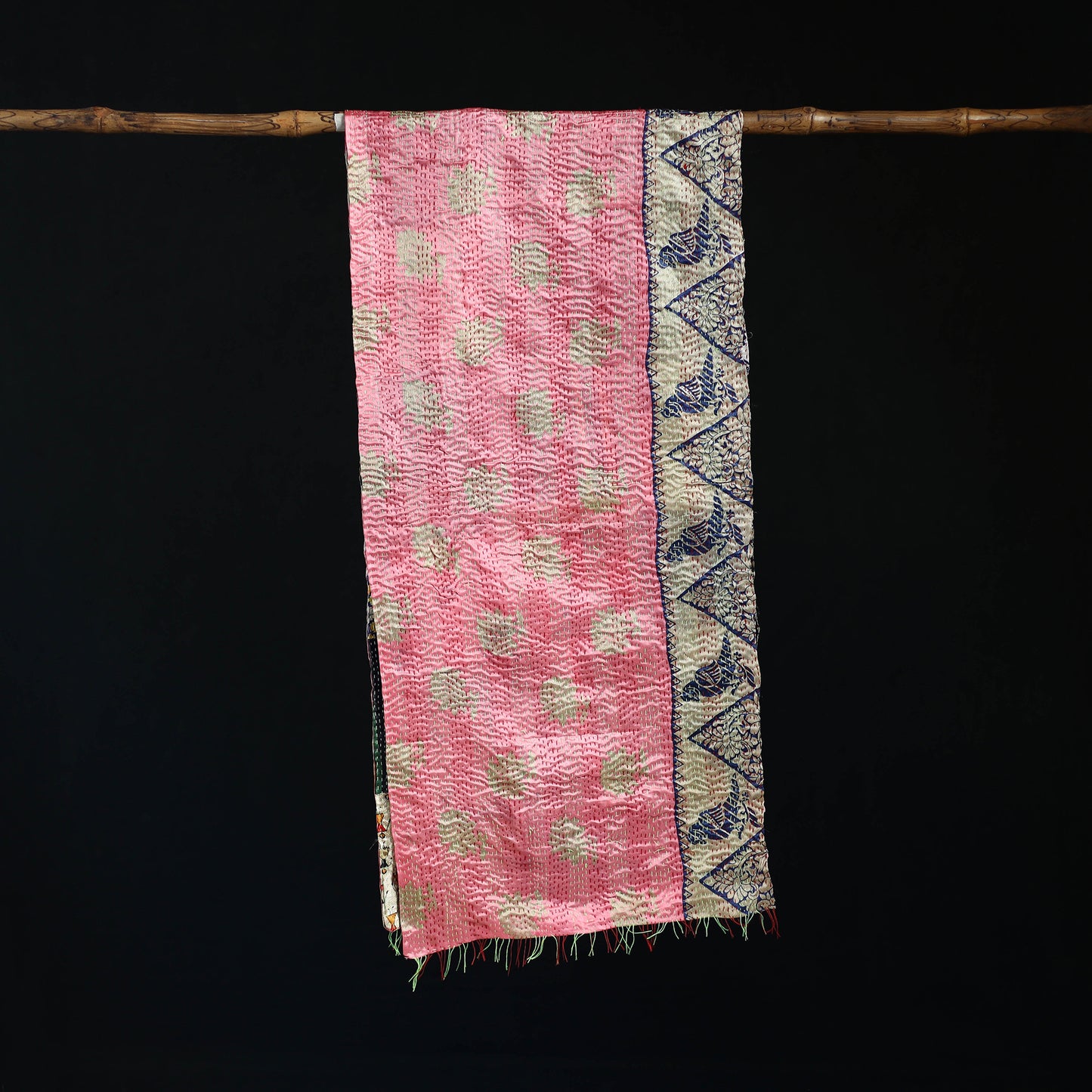 Bengal Kantha Handwork Patchwork Reversible Silk Stole 56