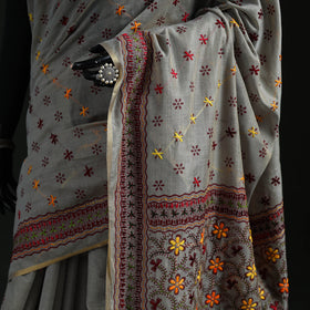 Bengal Kantha Hand Embroidery Silk Cotton Chapa Work Saree 63