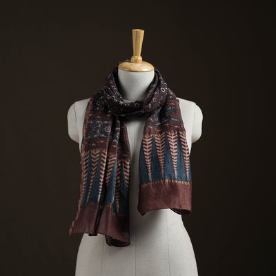 Handloom Chanderi Silk Ajrakh Hand Block Print Natural Dyed Stole 20