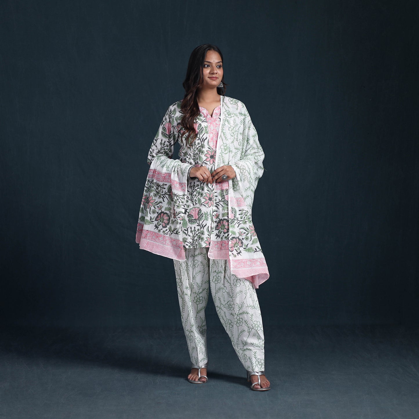 Sanganeri Hand Block Print Cotton Suit Set with Dupatta for Women 02