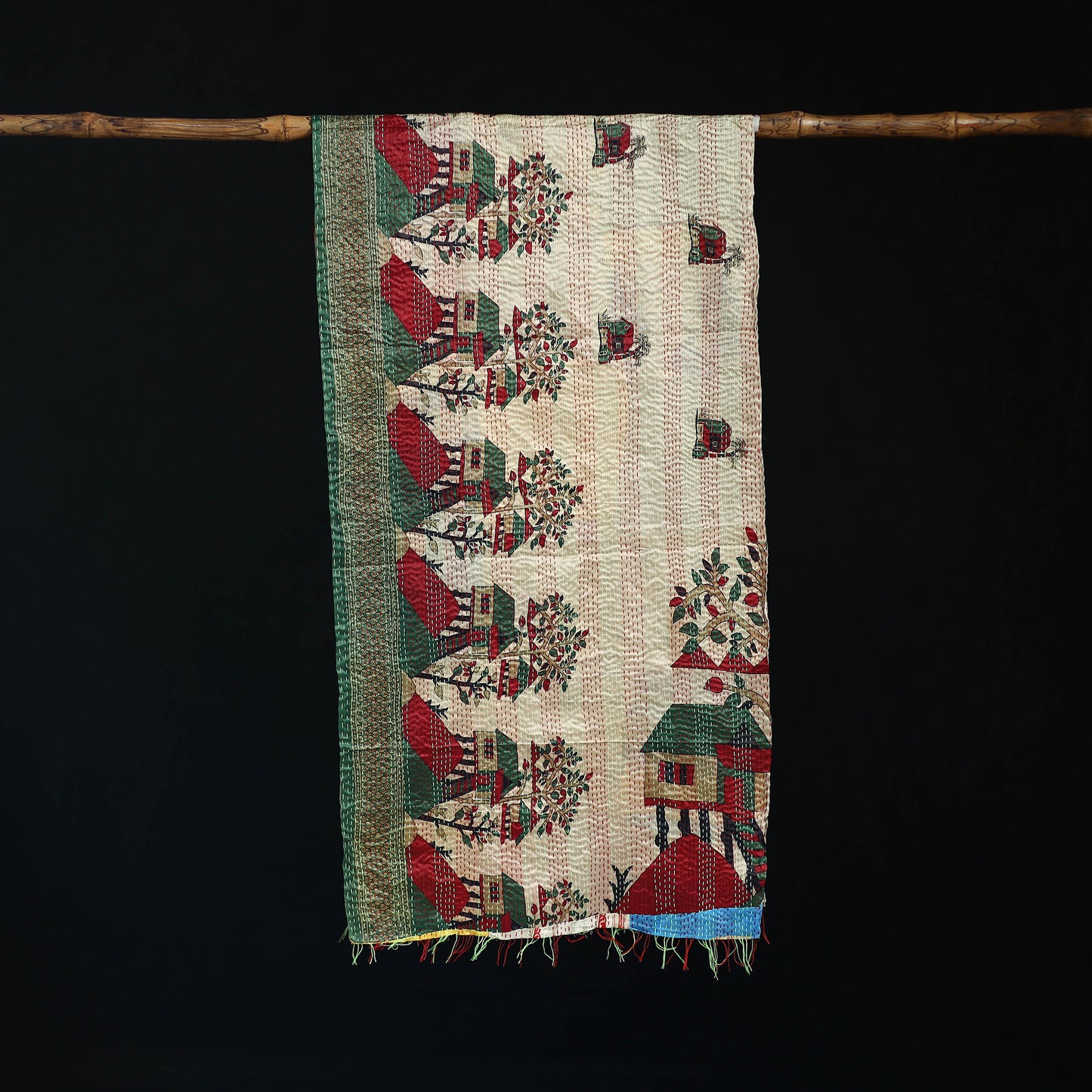 Bengal Kantha Handwork Patchwork Reversible Silk Stole 54