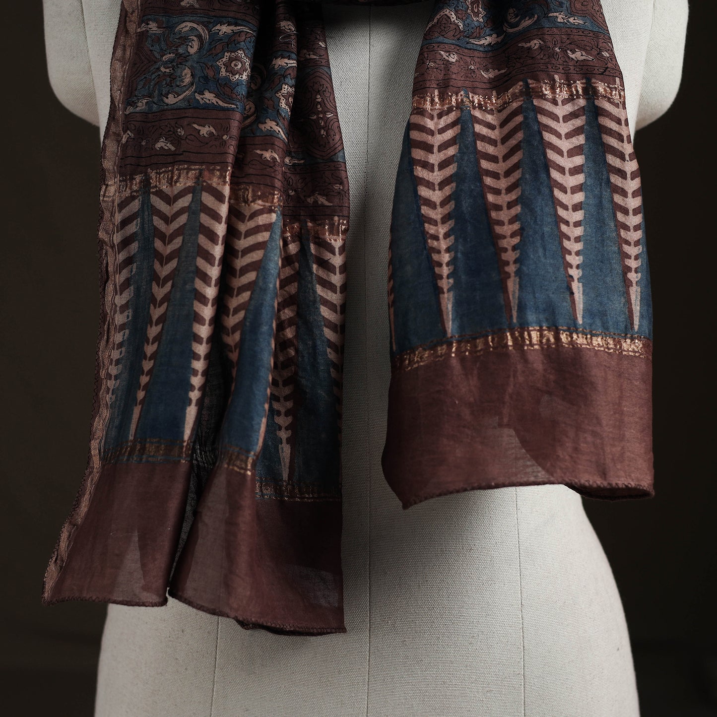 Handloom Chanderi Silk Ajrakh Hand Block Print Natural Dyed Stole 20