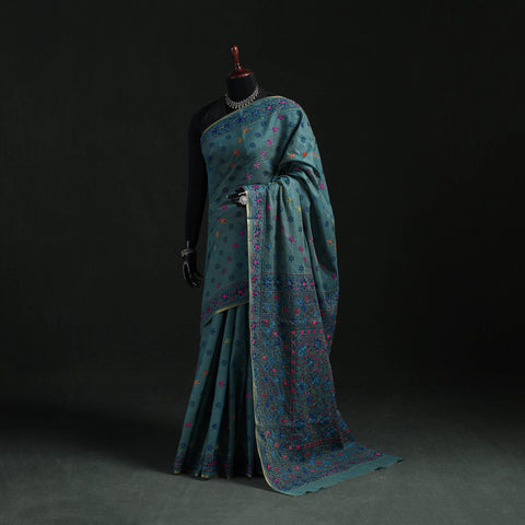 Bengal Kantha Hand Embroidery Silk Cotton Chapa Work Saree 64