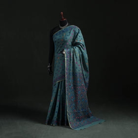 Blue - Bengal Kantha Hand Embroidery Silk Cotton Chapa Work Saree 64