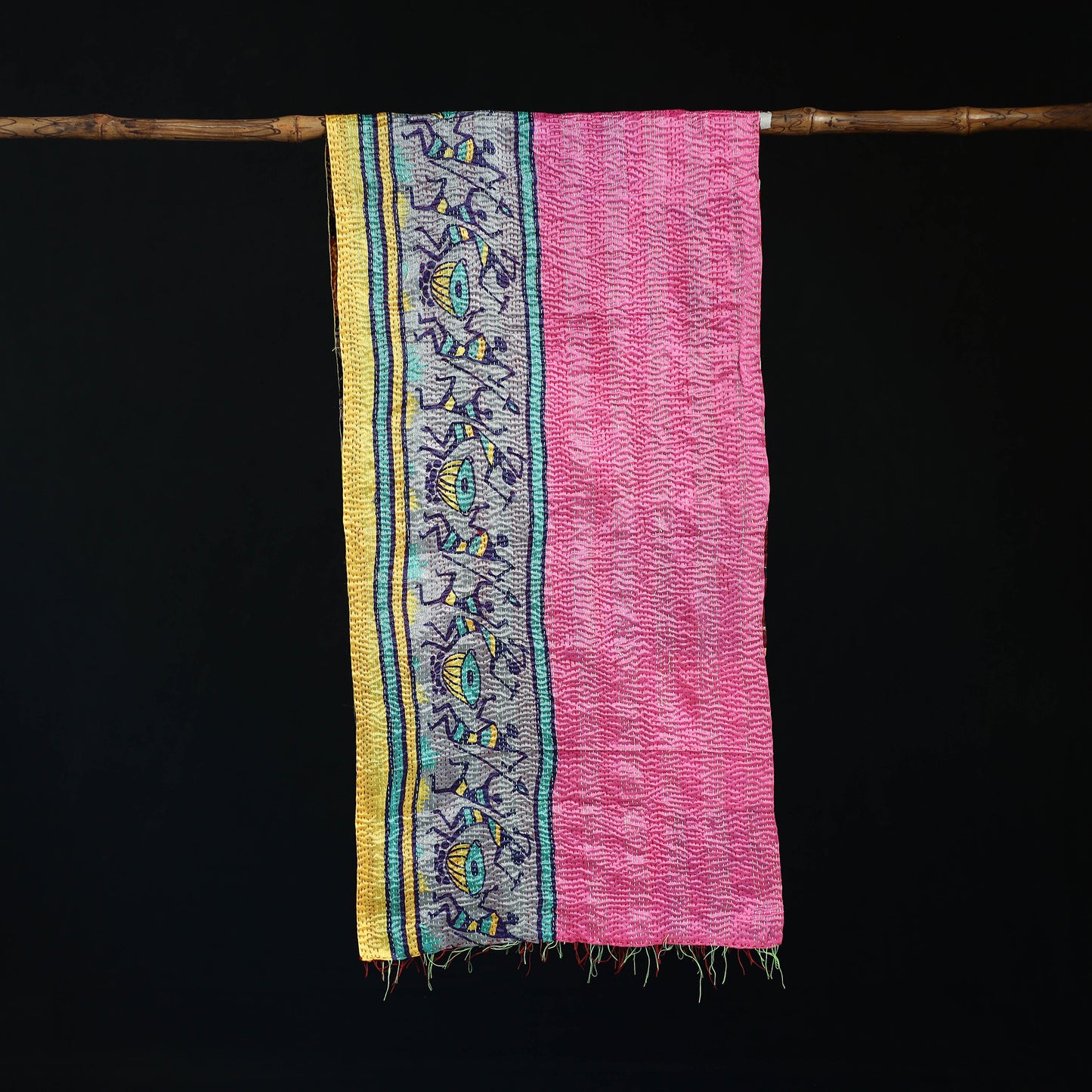 Bengal Kantha Handwork Patchwork Reversible Silk Stole 52