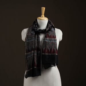 Black - Handloom Chanderi Silk Ajrakh Hand Block Print Natural Dyed Stole 19