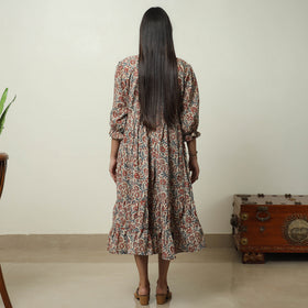 Buy Pedana Kalamkari Block Printed Cotton Tiered Dress 07 Online at iTokri.com
