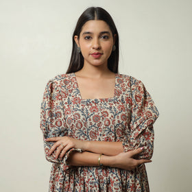 Buy Pedana Kalamkari Block Printed Cotton Tiered Dress 07 Online at iTokri.com