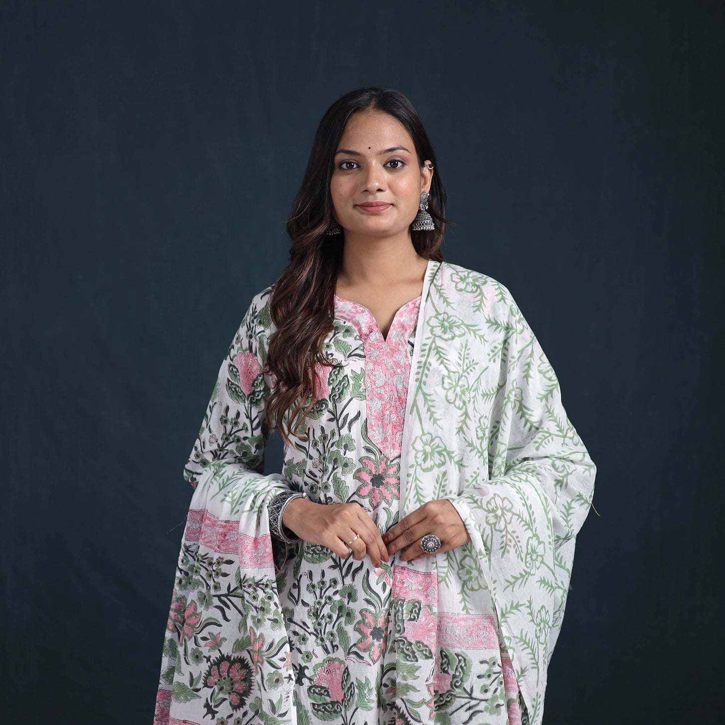 Sanganeri Hand Block Print Cotton Suit Set with Dupatta for Women 02