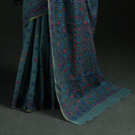 Blue - Bengal Kantha Hand Embroidery Silk Cotton Chapa Work Saree 64