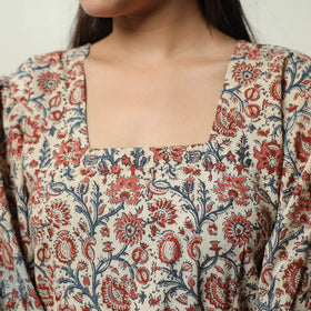 Buy Pedana Kalamkari Block Printed Cotton Tiered Dress 07 Online at iTokri.com
