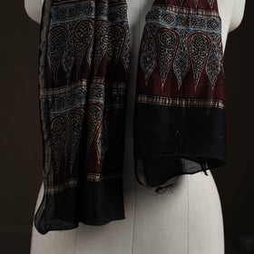 Handloom Chanderi Silk Ajrakh Hand Block Print Natural Dyed Stole 19
