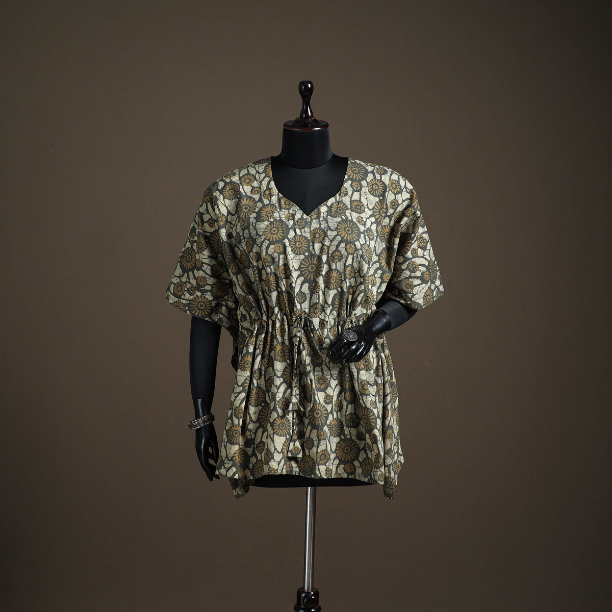 Akola hand block print natural dyed cotton short kaftan 145