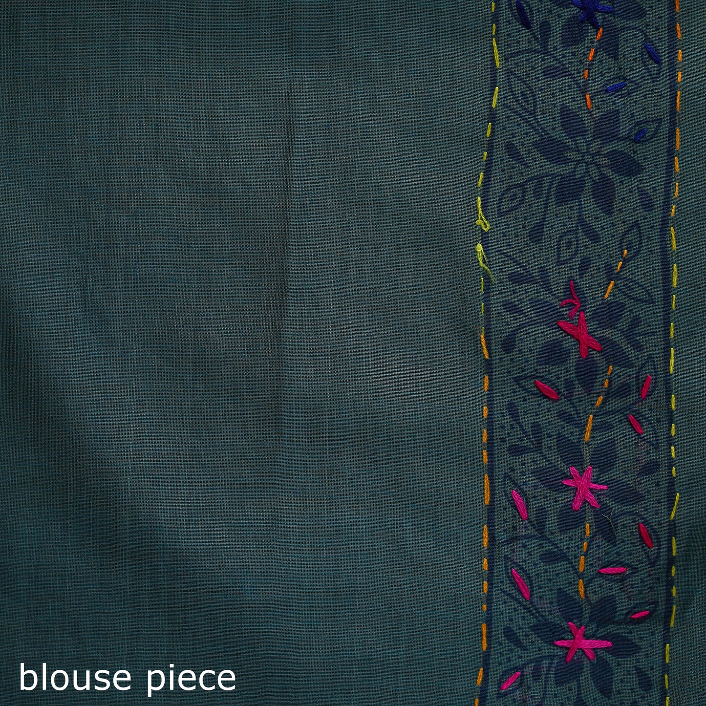 Blue - Bengal Kantha Hand Embroidery Silk Cotton Chapa Work Saree 64