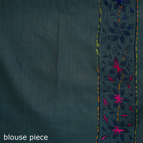 Blue - Bengal Kantha Hand Embroidery Silk Cotton Chapa Work Saree 64