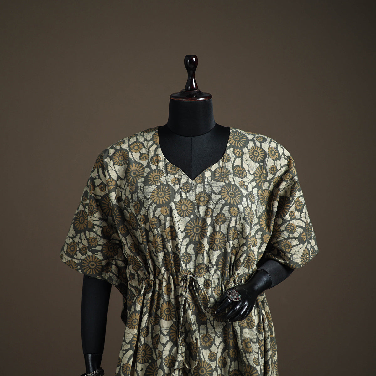 Akola hand block print natural dyed cotton short kaftan 145