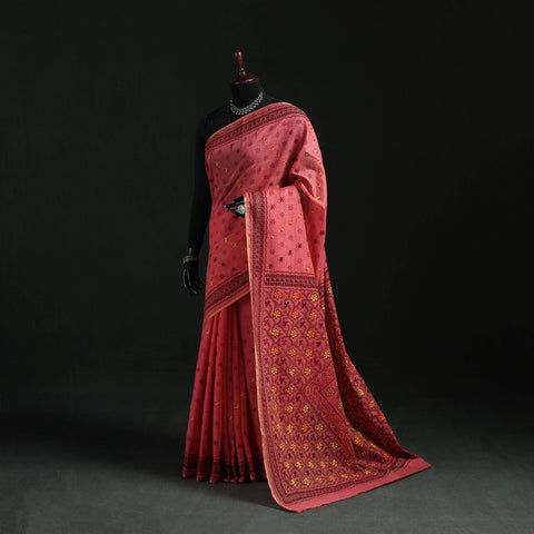 Bengal Kantha Hand Embroidery Silk Cotton Chapa Work Saree 65
