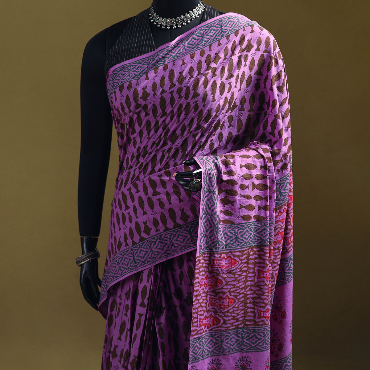 Bagru Hand Block Print Pure Mul Cotton Ready To Wear Saree 36