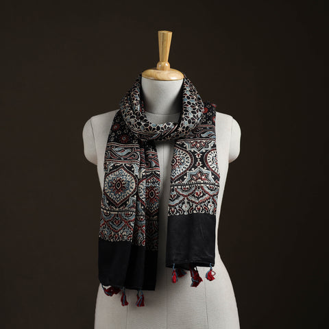 Hand Block Print Natural Dyed Mashru Silk Ajrakh Stole 01